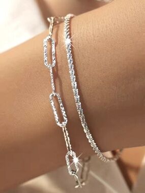 🖇️ 1 pc S925 Silver Double Layers Thin Chain Bracelet